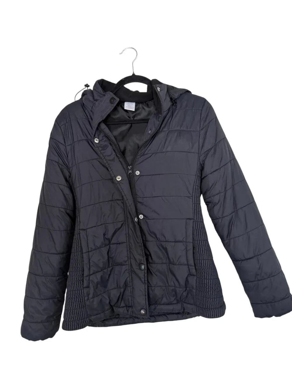 Time and Tru Black Quilted Hooded Puffer Jacket XS